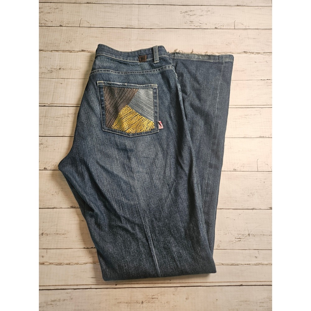 PZI Jeans Women's 12 Dark Wash Bootcut Stretch 35" Inseam Embroidered Pocket
